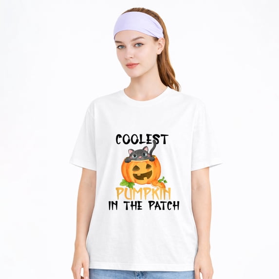 Women's Cotton T-Shirt Coolest Pumpkin Patch Graphic Halloween Tee