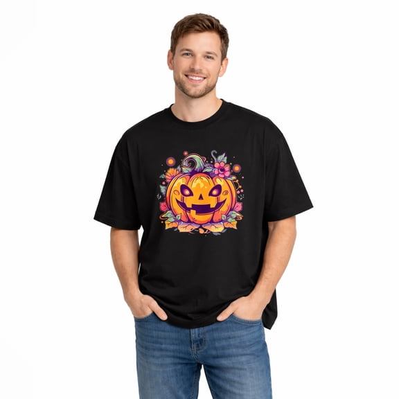 Unisex Cotton T-Shirt Cute Pumpkin Face Graphic Casual Short Sleeve Tee for Halloween Party