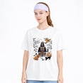 thumbnail image 1 of Women's Cotton T-Shirt, Haunted House Cat Pumpkin Cute Graphic Crew Neck Short Sleeve Tee for Halloween Party, 1 of 8
