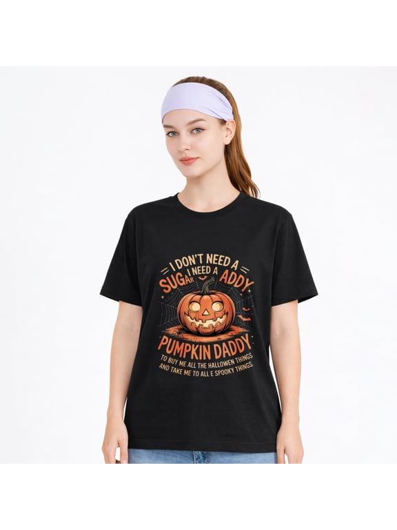 Women's Cotton T-Shirt Pumpkin Daddy Jack O Lantern Graphic Halloween Tee
