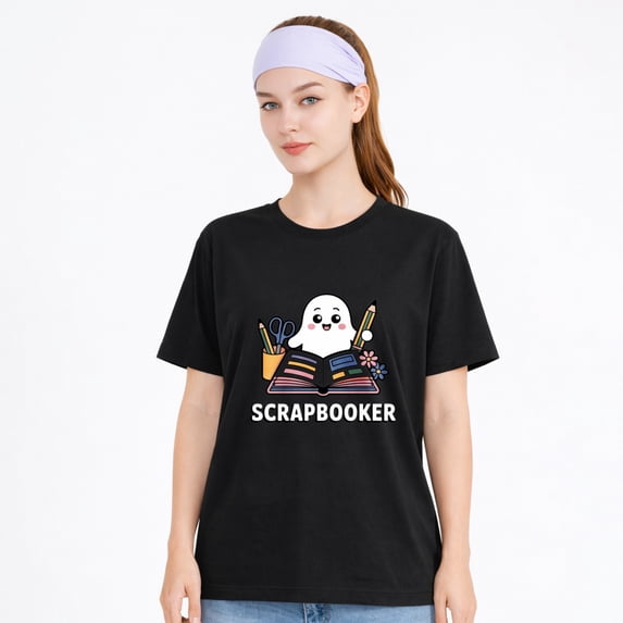 Women's Cotton T-Shirt Scrapbooker Ghost Craft Graphic Halloween Tee