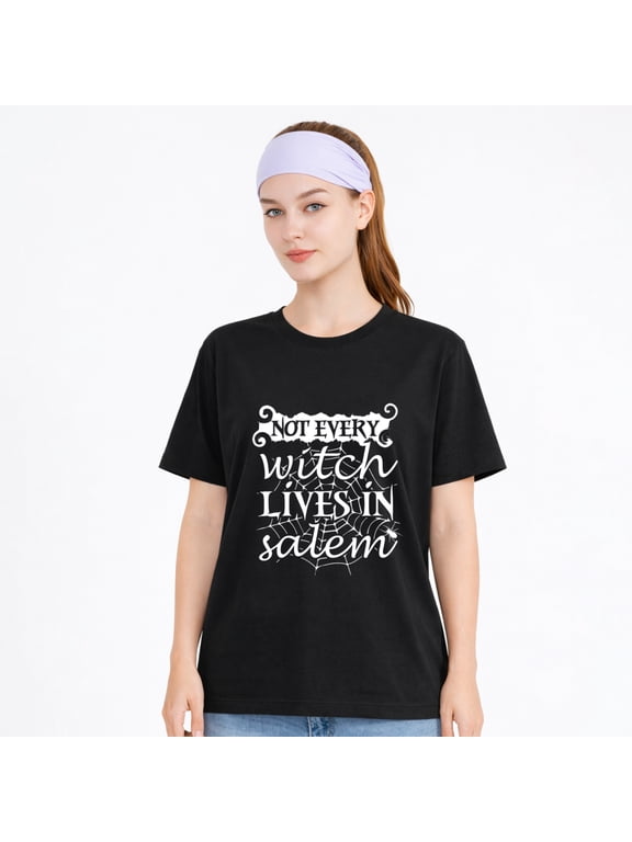 Women's Cotton T-Shirt, Witch Salem Quote Vintage Text Graphic Crew Neck Short Sleeve Tee for Halloween Party