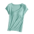thumbnail image 1 of Women's Cotton T Shirt with Built-in Bra Padded Active Tee Shirts Short Sleeves Shelf Bra Comfy Athletic Shirts Soft Lounge Clothes Trendy Outfits, 1 of 6