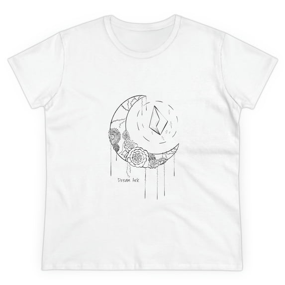 Women's Cotton T-Shirt with Floral Moon Design, Original Artwork