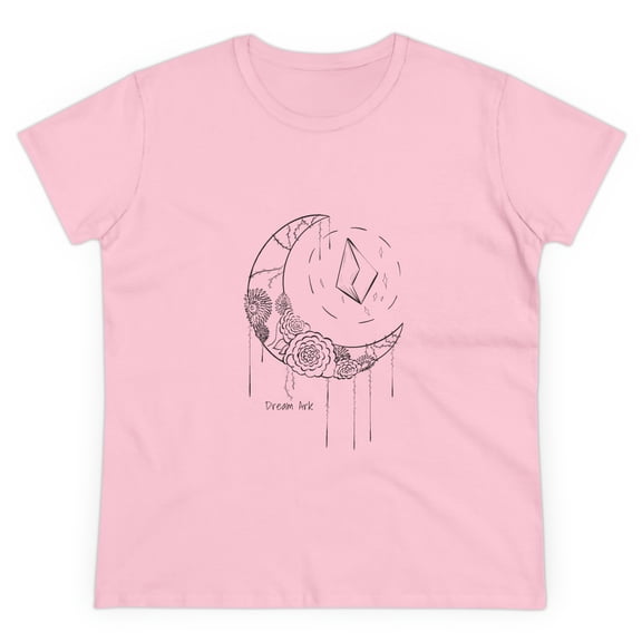 Women's Cotton T-Shirt with Floral Moon Design, Original Artwork