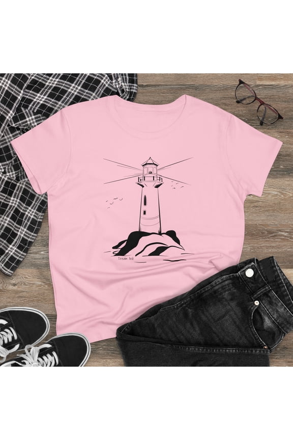 Women's Cotton T-Shirt with Lighthouse Design, Original Artwork Modern and Stylish