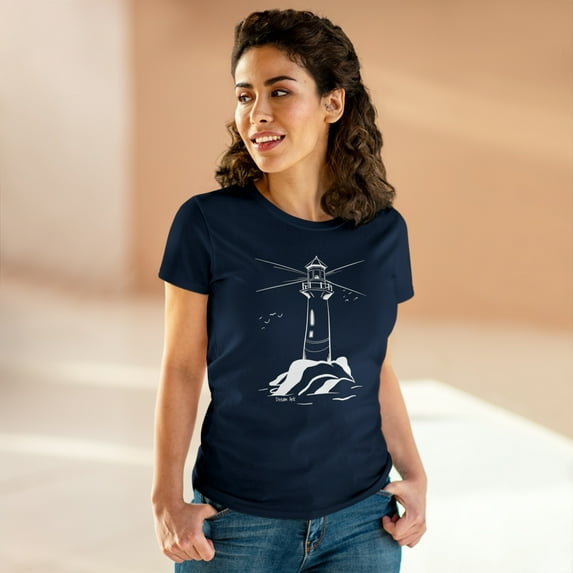 Women's Cotton T-Shirt with Lighthouse Design, Original Artwork Modern and Stylish