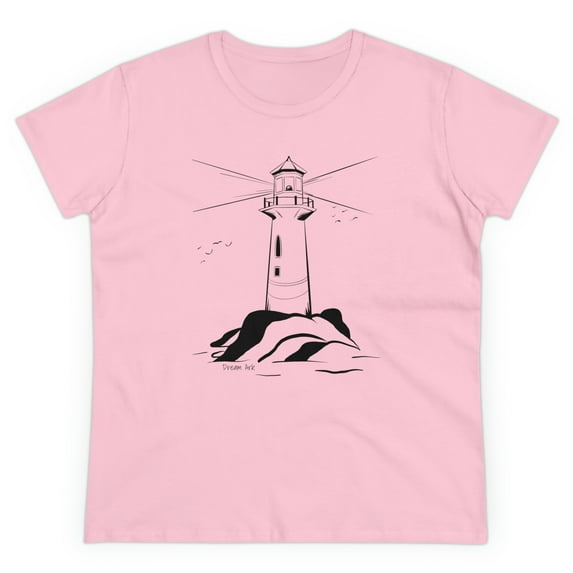 Women's Cotton T-Shirt with Lighthouse Design, Original Artwork Modern and Stylish