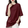 thumbnail image 1 of Women's Cotton T-Shirts Crew Neck Short Sleeve Oversized Basic Plain Tee Casual Loose Soft Comfortable Tops (XL, Wine), 1 of 5