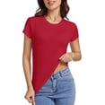 thumbnail image 1 of Women's Cotton T-Shirts Fitted Soft Casual Summer Basic Tees Short Sleeve Moisture Wicking Yoga Workout Tops (M, Red), 1 of 3
