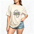 thumbnail image 1 of Women's Cotton T Shirts Graphic Tee Tops Bloom With Dragonfly and colorful flowers Vintage Print Short Sleeve T-Shirt, 1 of 5