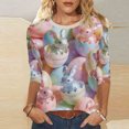 thumbnail image 1 of Women's Cotton T Shirts Oversized Crewneck Easter Printed 3/4 Sleeve Shirt Top Summer Casual Round Neck Plus Size Loose Comfy Going Out Tee Shirt, 1 of 9