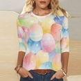 thumbnail image 1 of Women's Cotton T Shirts Oversized Crewneck Easter Printed 3/4 Sleeve Shirt Top Summer Casual Round Neck Plus Size Loose Comfy Going Out Tee Shirt, 1 of 9