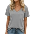thumbnail image 1 of Women's Cotton T-Shirts with Chest Pocket Short Sleeve Soft V Neck Tees Loose Fit Casual Summer Tops Tshirts (S, Gray), 1 of 5