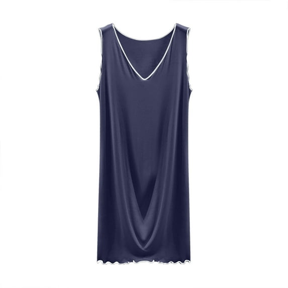 Women's Cotton Tank Nightgown Soft Stretch Round Neck Sleeveless Midi Sleep Dress Summer Sleepwear Cotton Pajamas for Women Blue L