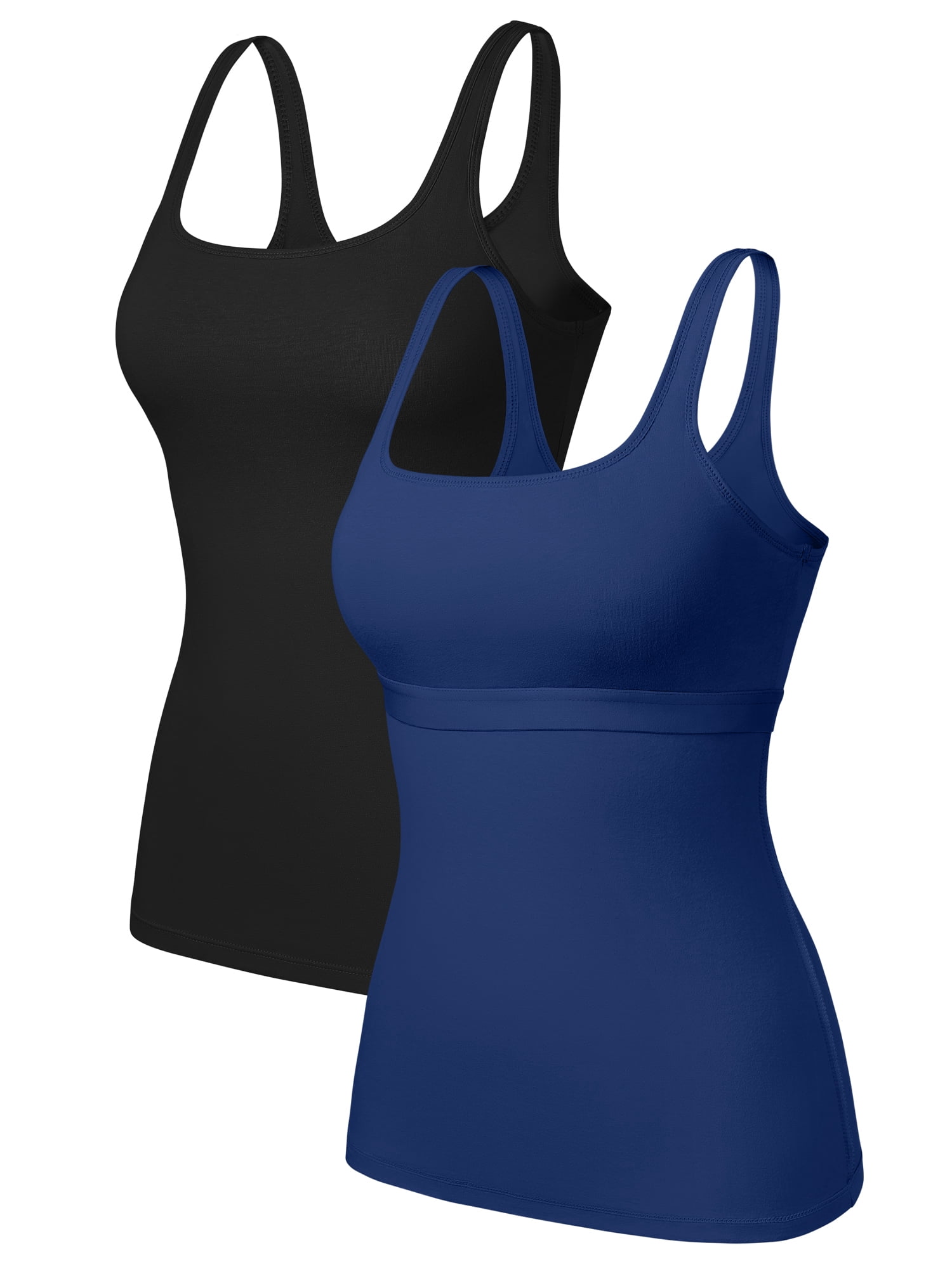 Women's Cotton Tank Top with Builtin Shelf Bra Square Neck Camisoles