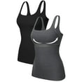thumbnail image 1 of Women's Cotton Tank Top with Built-in Shelf Bra Square Neck Camisoles, 2-Pack, 1 of 6