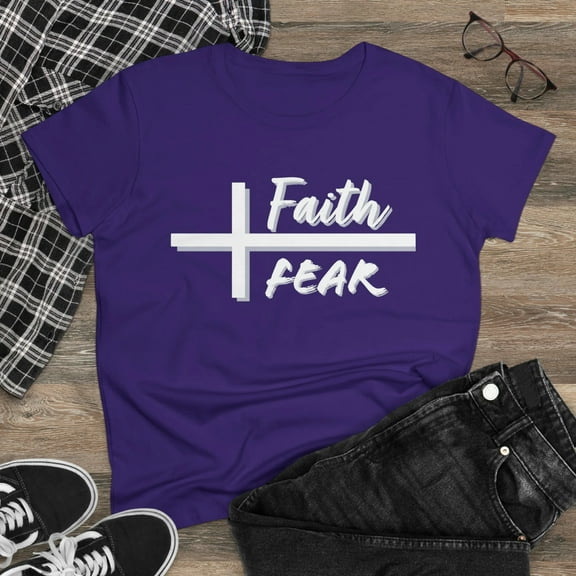 Women's Cotton Tee, Faith Over Fear, Relaxed Fit, Short Sleeve T-Shirt