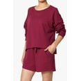 thumbnail image 1 of Women's Cotton Terry Long Sleeve Oversized Top & Drawstring Shorts SET, 1 of 11