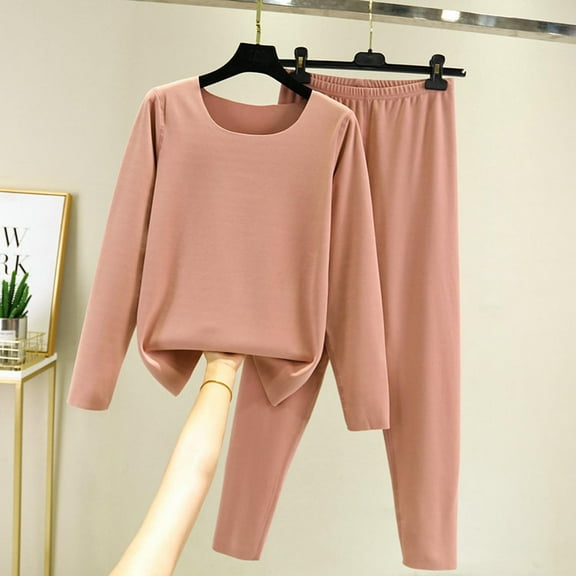 Women's Cotton Thermal Pajamas Set - Winter Warm Long Sleeve Lounge Wear Top & Pants