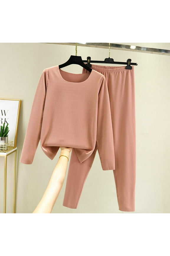 Women's Cotton Thermal Pajamas Set - Winter Warm Long Sleeve Lounge Wear Top & Pants