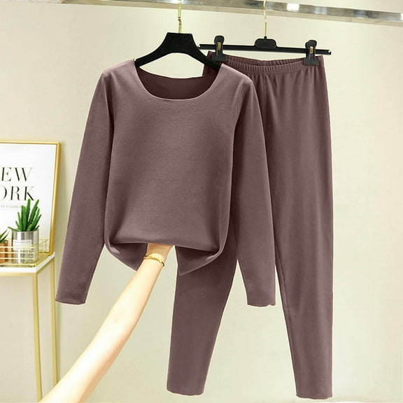 Women's Cotton Thermal Pajamas Set - Winter Warm Long Sleeve Lounge Wear Top & Pants