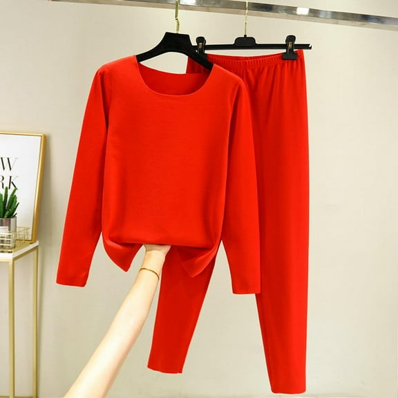 Women's Cotton Thermal Pajamas Set - Winter Warm Long Sleeve Lounge Wear Top & Pants