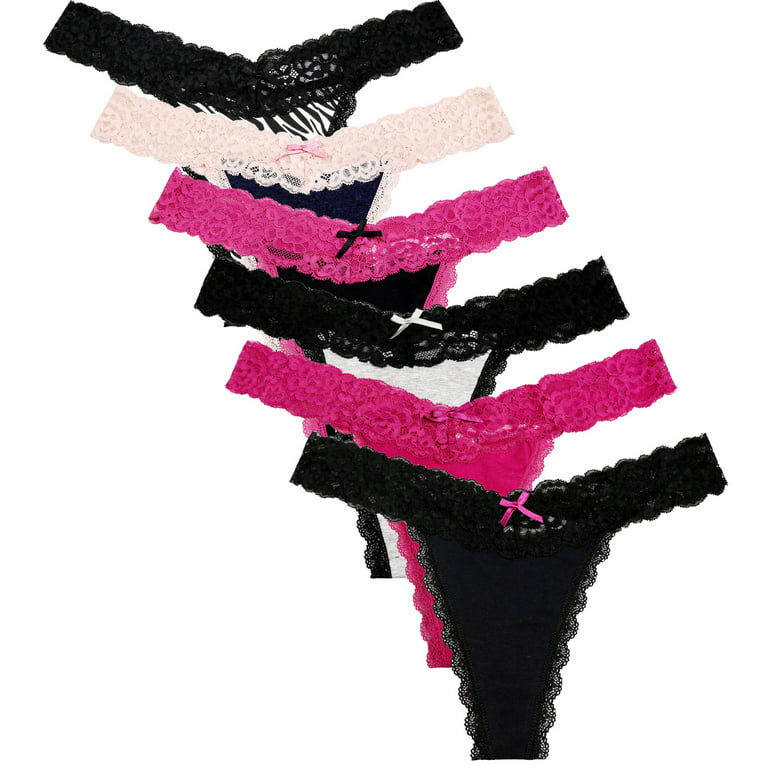 Women's Cotton Thongs, T Back Low Waist No See Through Panties Seamless  Lace Thongs S-2XL, 6-Packs 