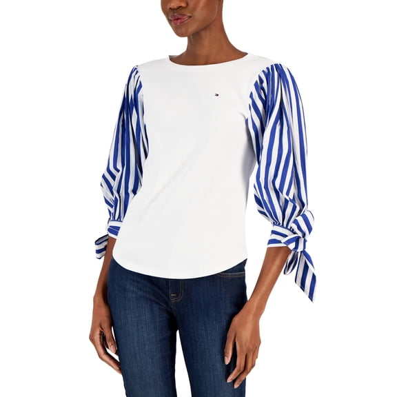 Women's Cotton Tied-Sleeve Top Bright White XXL