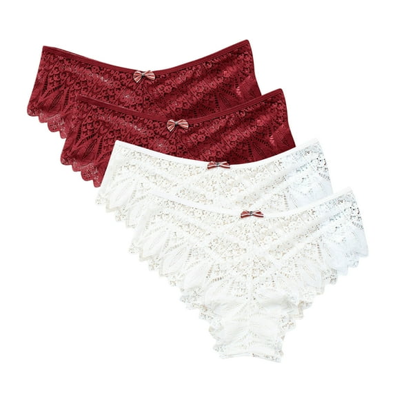 Women's Cotton Underwear 4 Pack Lace Underwear for Women Thongs Panties Ladies Lace Bikini Lightweight Breathable Lace Thong Panties Compression Underwear Women White 3XL