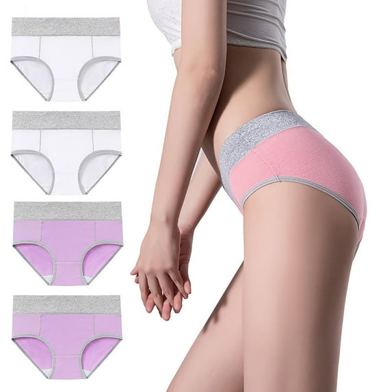 Women's Cotton Underwear High Waist Elastic Panties Menstrual Leak Proof Briefs Soft Breathable Physiological Underpants 4 Pack