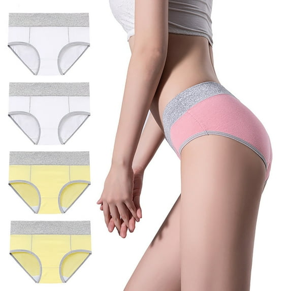 Women's Cotton Underwear High Waist Elastic Panties Menstrual Leak Proof Briefs Soft Breathable Physiological Underpants 4 Pack