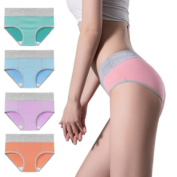 Women's Cotton Underwear High Waist Elastic Panties Menstrual Leak Proof Briefs Soft Breathable Physiological Underpants 4 Pack