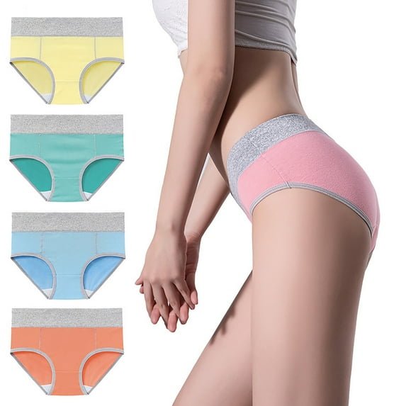Women's Cotton Underwear High Waist Elastic Panties Menstrual Leak Proof Briefs Soft Breathable Physiological Underpants 4 Pack