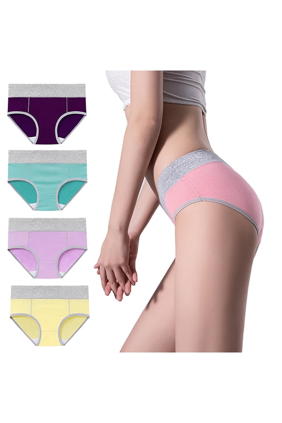Women's Cotton Underwear High Waist Elastic Panties Menstrual Leak Proof Briefs Soft Breathable Physiological Underpants 4 Pack