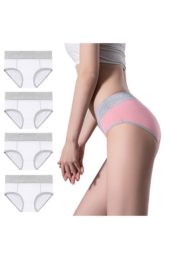 Women's Cotton Underwear High Waist Elastic Panties Menstrual Leak Proof Briefs Soft Breathable Physiological Underpants 4 Pack