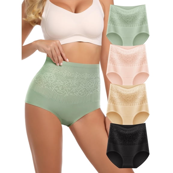 Women's Cotton Underwear High Waisted 4 Pack, Breathable Panties for Ladies, Soft Full Coverage Multipacks Briefs