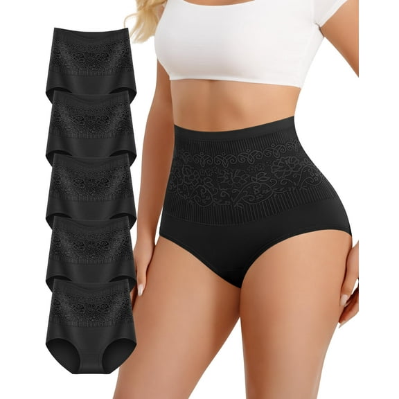 Women's Cotton Underwear High Waisted Tummy Control Ladies Underwear Panties Stretch Seamless Full Coverage Postpartum Briefs 5 Pack