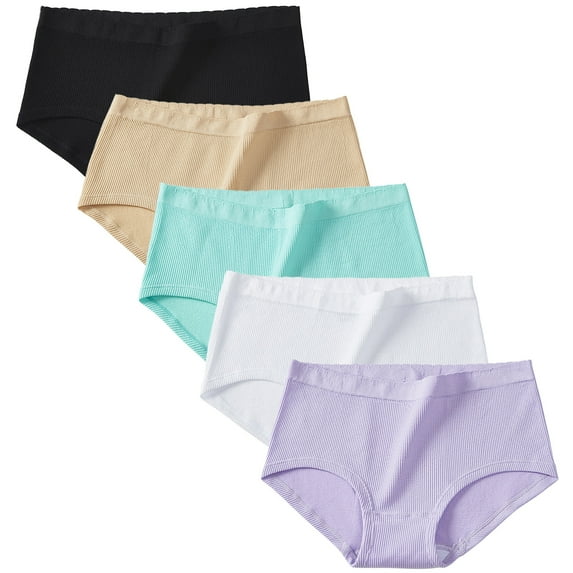 Valcatch 5 Pack Cotton Seamless Underwear for Women Mid Rise Ribbed Hipster Breathable Soft Womens Panties S-XL
