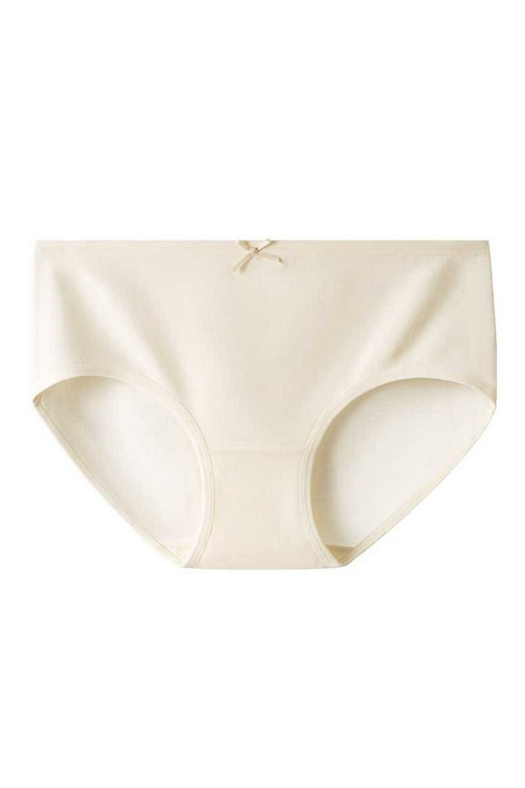 Women's Cotton Underwear Mid Waisted Ladies Panties Full Coverage Briefs, Beige, Large