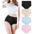 thumbnail image 1 of Women's Cotton Underwear Soft Breathable High Waisted Panties for Women 4-Pack, 1 of 3