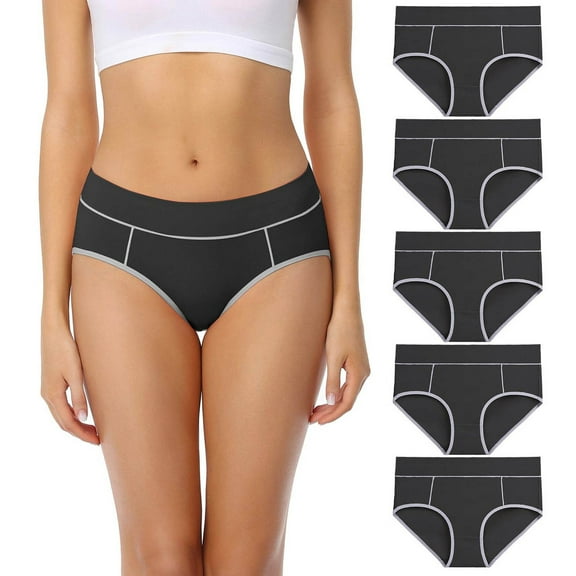 Women's Cotton Underwear Stretch Mid Waisted Briefs Ladies Panties 5 Pack