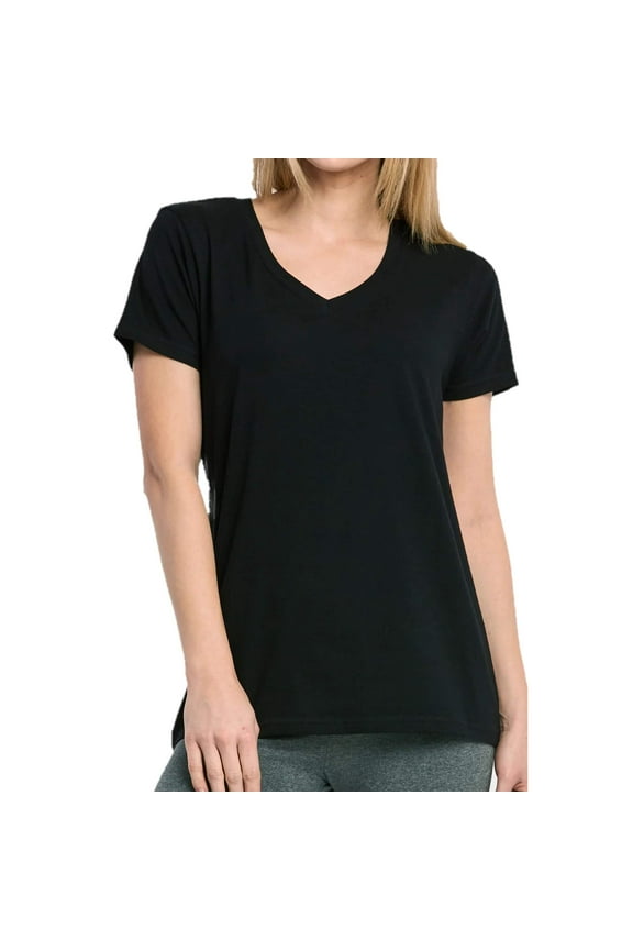 Women's Cotton V-Neck Classic-Fit Short Sleeve T-Shirts Casual Tee Summer Tops, Black, M, 1 Piece