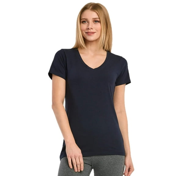 Women's Cotton V-Neck Classic-Fit Short Sleeve T-Shirts Casual Tee Summer Tops, Navy, L, 1 Piece