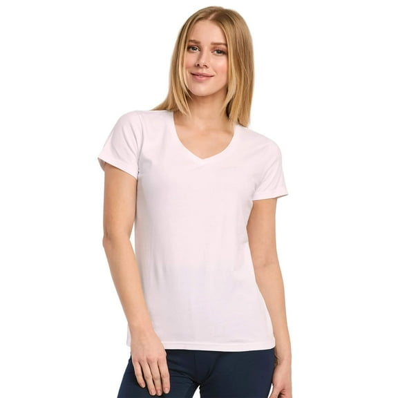 Women's Cotton V-Neck Classic-Fit Short Sleeve T-Shirts Casual Tee Summer Tops, White, M, 1 Piece