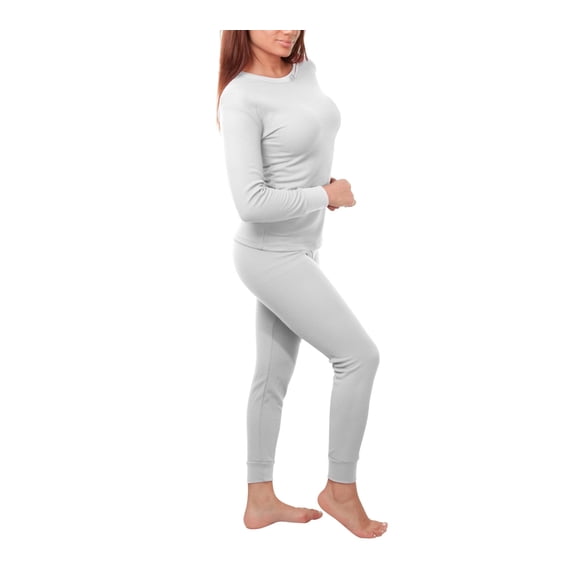 Women's Cotton Waffle Knit Thermal Underwear Stretch Shirt & Pants 2pc Set (2XL, White)