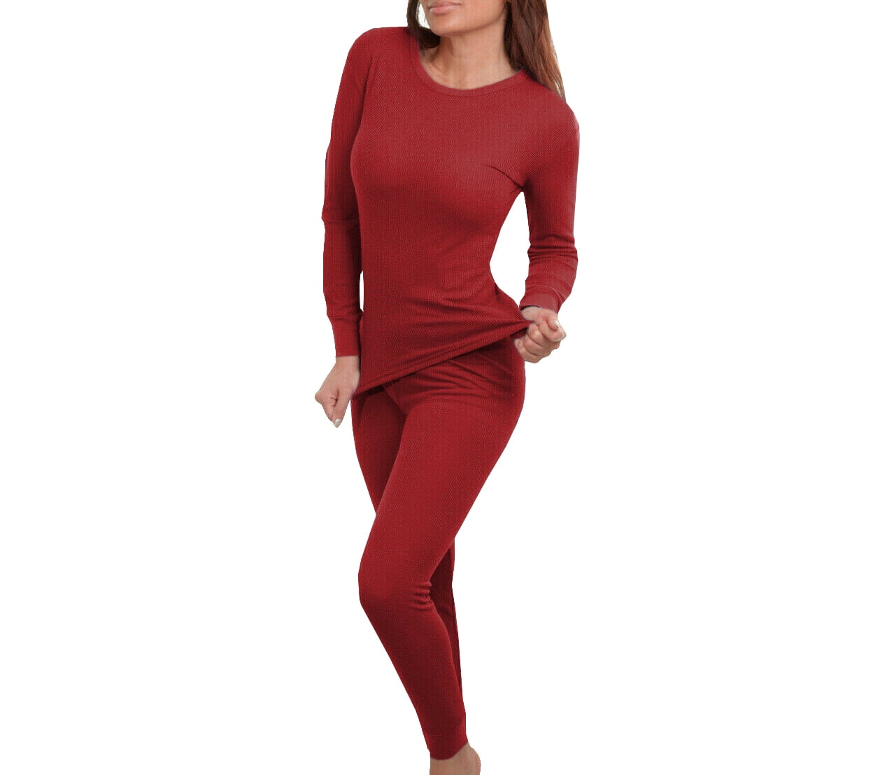 SLM THERMATEK Women's Cotton Waffle Knit Thermal Underwear Stretch Shirt & Pants 2pc Set (Red, 2XL)