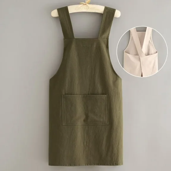 Women’s Cotton Waist Apron with Pockets, Breathable Kitchen Work Apron for Cooking, Restaurant and Home