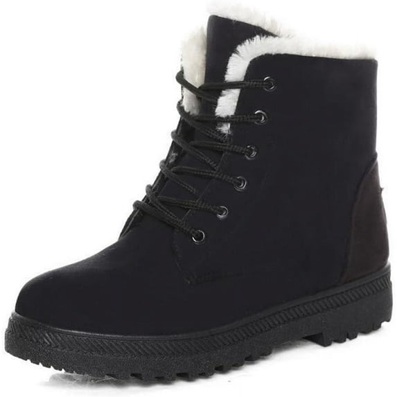 Women's Cotton Warm Fur Snow Winter Lace Up Flat Cute Plus Size Comfortable Ankle Platform Boots