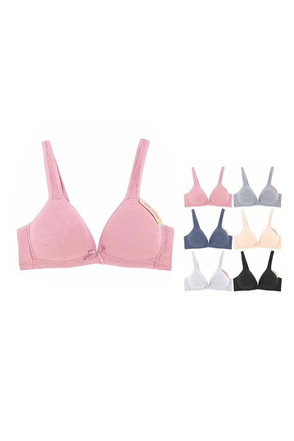 Women's Cotton Wireless Design Thick Strap Multicolor Bra Set Pack of 6 (36B)